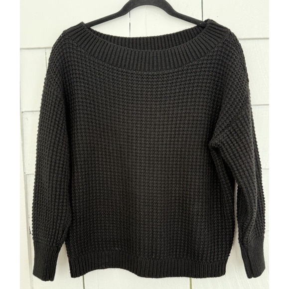 Leith Black Textured Pullover Sweater Minimalist Capsule Cozy Layer Womens Small - Picture 1 of 6